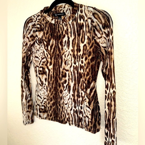Leopard print sheer top Y2K fashion, office siren mesh top - Picture 2 of 6